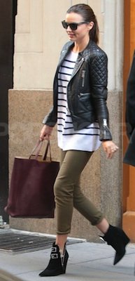 Miranda Kerr in Striped Sweater by The Row Toting Celine Bag
