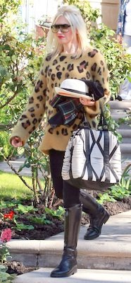 Gwen Stefani With Black and White Leather LAMB Bag