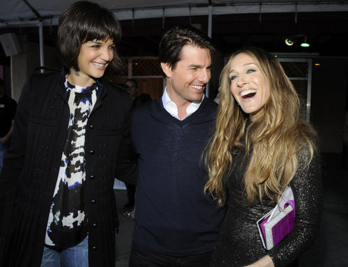 Tom Cruise and Katie Holmes hung backstage with Sarah Jessica Parker at the MTV Movie Awards in June 2008.
Tom Cruise and Katie Holmes hung backstage with Sarah Jessica Parker at the MTV Movie Awards in June 2008.
