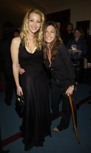 Jennifer Aniston leaned on a cane while posing backstage with Friends costar Lisa Kudrow in 2003.
Jennifer Aniston leaned on a cane while posing backstage with Friends costar Lisa Kudrow in 2003.