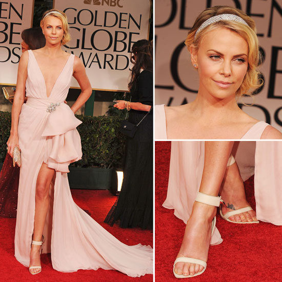 Charlize Theron Wears Christian Dior Couture to the 2012 Golden Globes