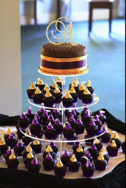 Chocolate Purple And Gold Wedding Cakes