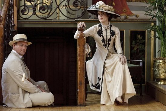 As compared to Victorian styles, Edwardian fashion was looser and less restrictive. That's not to say that clothing was comfortable, though. Cora and her daughters would definitely have worn corsets beneath their clothing, which explains why they needed help dressing.
Source: ITV
As compared to Victorian styles, Edwardian fashion was looser and less restrictive. That's not to say that clothing was comfortable, though. Cora and her daughters would definitely have worn corsets beneath their clothing, which explains why they needed help dressing.
Source: ITV