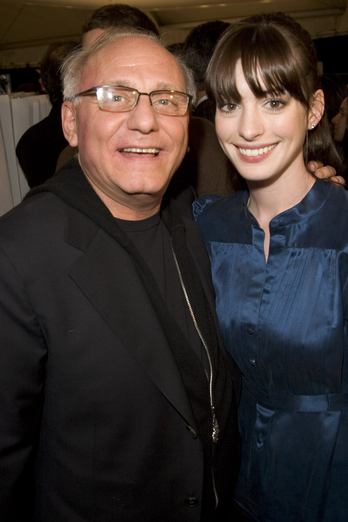 Anne Hathaway posed with designer Max Azria backstage in September 2006.
Anne Hathaway posed with designer Max Azria backstage in September 2006.