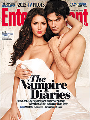 Nina Dobrev stripped down to pose with Ian Somerhalder on the cover of Entertainment Weekly in February 2012.
Nina Dobrev stripped down to pose with Ian Somerhalder on the cover of Entertainment Weekly in February 2012.