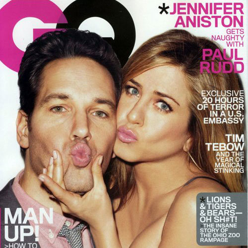 Jennifer Aniston Bra Pictures with Paul Rudd in GQ Magazine March 2012