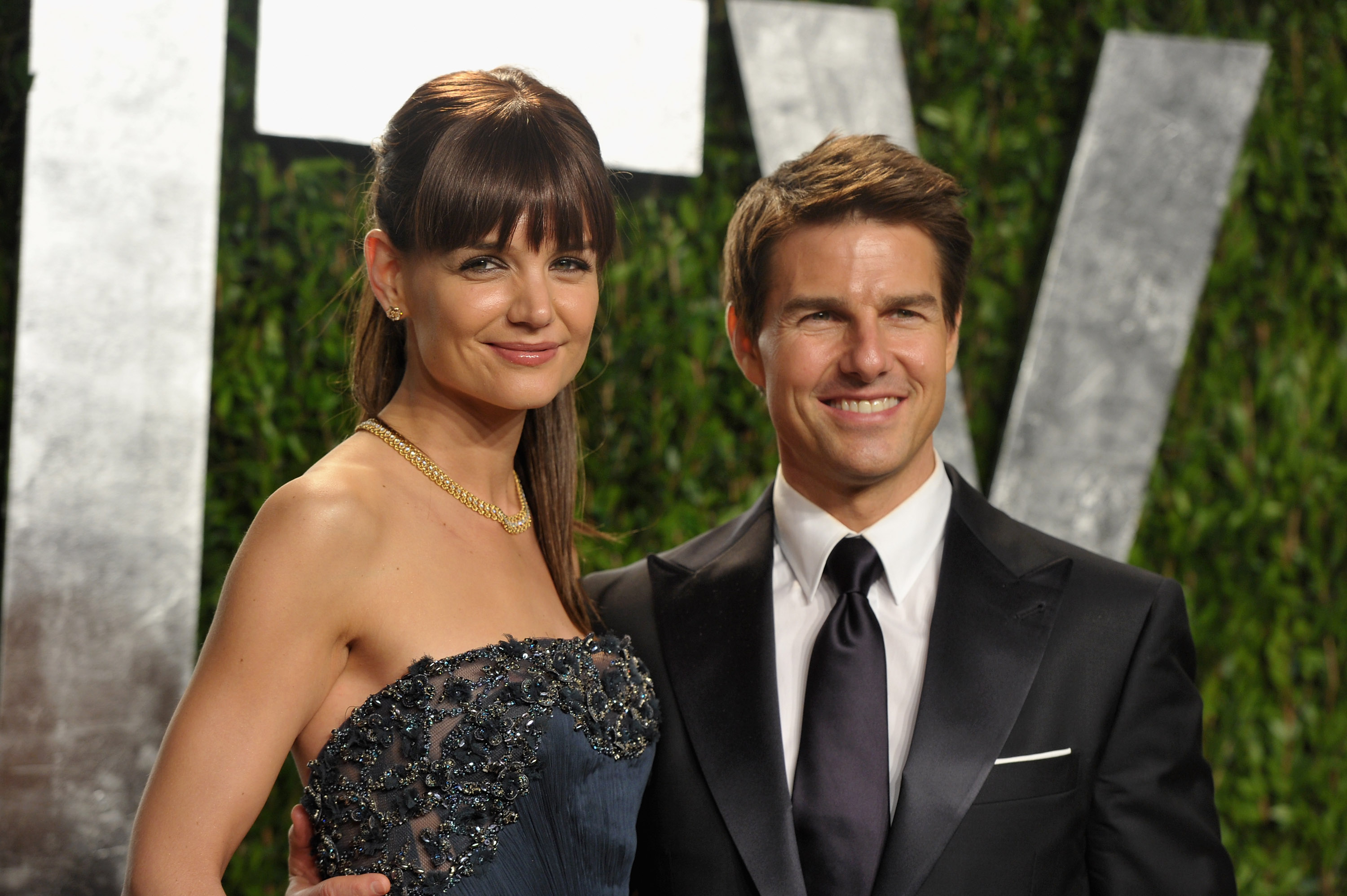 Tom Cruise and Katie Holmes up close at the Vanity Fair Oscar party. Tom Cruise and Katie Holmes up close at the Vanity Fair Oscar party.