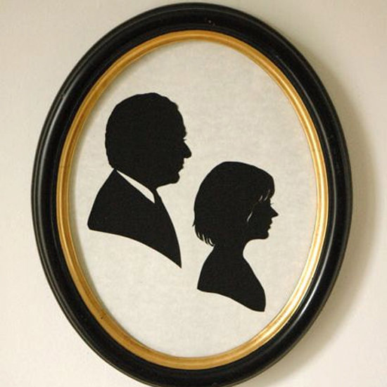 If you like the look of those frames on the top shelf, consider importing some sweet silhouettes. A portrait of Handcut Silhouettes ($130) is great for siblings or a husband and wife. The Etsy seller Andrea Peitsch will customize them just for you.
If you like the look of those frames on the top shelf, consider importing some sweet silhouettes. A portrait of Handcut Silhouettes ($130) is great for siblings or a husband and wife. The Etsy seller Andrea Peitsch will customize them just for you.