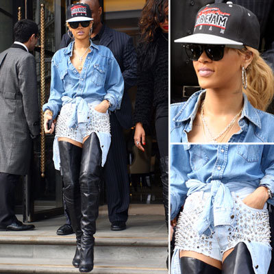 Rihanna Rocks Sexy Double Denim, Studs and Leather: Do You Like her London Look?