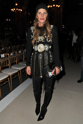 Anna Dello Russo showed off an eye-catching studded ensemble at the Balmain show.
Anna Dello Russo showed off an eye-catching studded ensemble at the Balmain show.