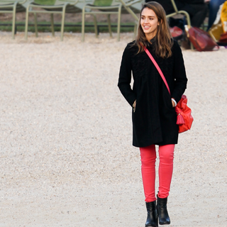 Jessica Alba Wears Pink and Green Pants in Paris