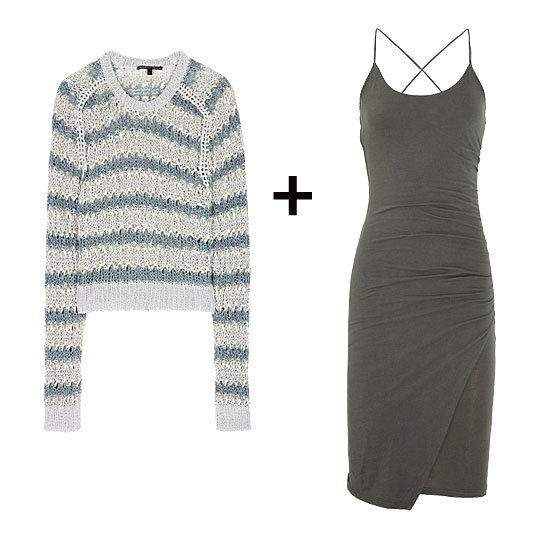 We love the textural intrigue of a wide-knit against a streamlined, sexy-fit dress. The stripey style gives the look a sportier spin that would look perfect finished off with cutout ankle boots as we transition to Spring.
Theyskens' Theory Koro Linen and Tinsel-Effect Knit ($459), James Perse Ruched Cotton-Blend Jersey Dress ($175)
We love the textural intrigue of a wide-knit against a streamlined, sexy-fit dress. The stripey style gives the look a sportier spin that would look perfect finished off with cutout ankle boots as we transition to Spring.
Theyskens' Theory Koro Linen and Tinsel-Effect Knit ($459), James Perse Ruched Cotton-Blend Jersey Dress ($175)
