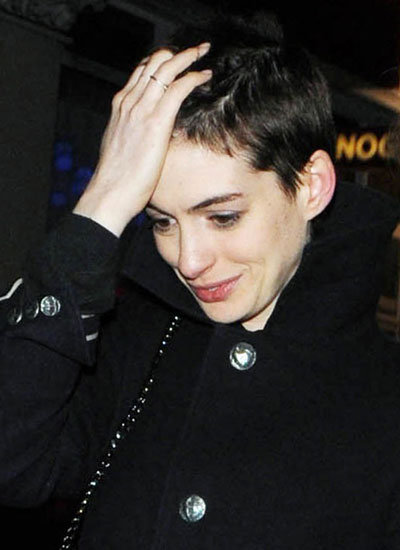 Anne Hathaway may have sported a pixiestyle wig as she was filming One Day