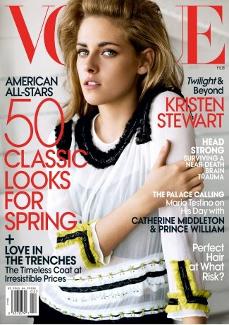 Kristen Stewart smoldered on the February 2011 cover of Vogue.
Kristen Stewart smoldered on the February 2011 cover of Vogue.