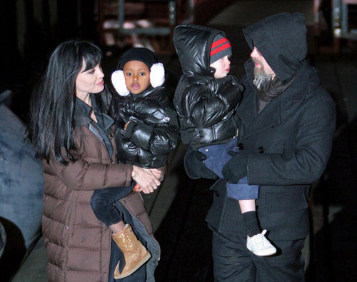 In December 2009, Angelina Jolie and Brad Pitt took daughters Zahara and Shiloh around NYC.
In December 2009, Angelina Jolie and Brad Pitt took daughters Zahara and Shiloh around NYC.