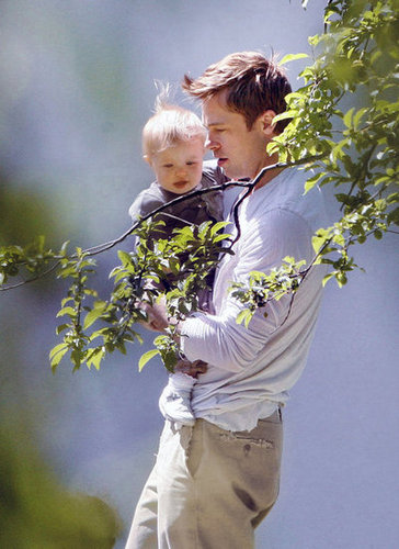 Brad Pitt held on to little Shiloh in Prague in May 2008.
Brad Pitt held on to little Shiloh in Prague in May 2008.