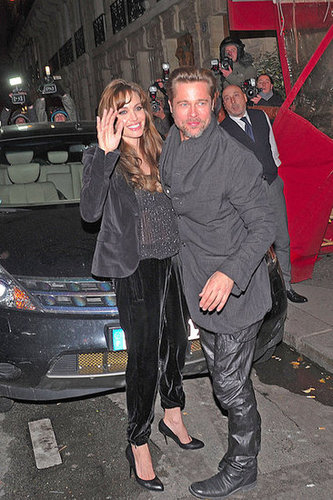Angelina Jolie and Brad Pitt snuck away from the kids and dined out in Paris in November 2010.
Angelina Jolie and Brad Pitt snuck away from the kids and dined out in Paris in November 2010.