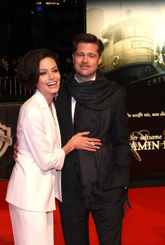 Angelina Jolie rested her hand on Brad Pitt's chest while posing for photos at his January 2009 Berlin premiere of The Curious Case of Benjamin Button.
Angelina Jolie rested her hand on Brad Pitt's chest while posing for photos at his January 2009 Berlin premiere of The Curious Case of Benjamin Button.