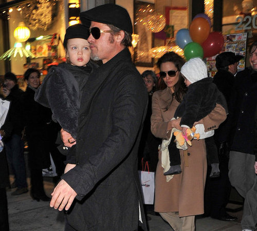 The Jolie-Pitts stopped by an NYC toy store during a December 2010 visit.
The Jolie-Pitts stopped by an NYC toy store during a December 2010 visit.