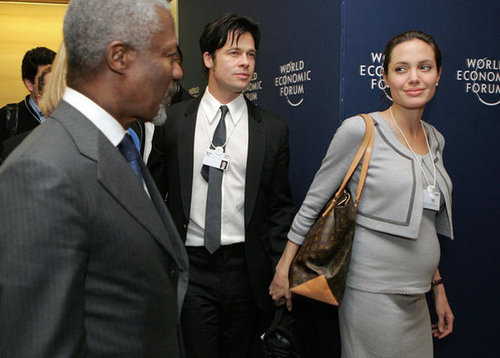 Brad Pitt and a pregnant Angelina Jolie traveled to Switzerland in 2006.
Brad Pitt and a pregnant Angelina Jolie traveled to Switzerland in 2006.