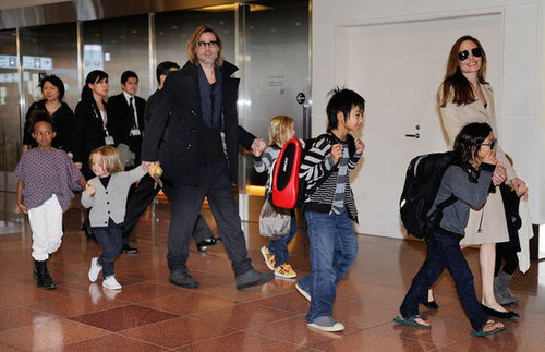 Brad Pitt, Angelina Jolie, and their six children arrived together at the Haneda Airport in Tokyo in November 2011.
Brad Pitt, Angelina Jolie, and their six children arrived together at the Haneda Airport in Tokyo in November 2011.