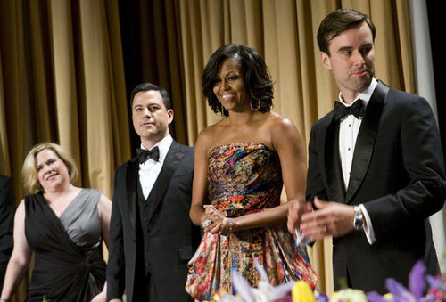 Michelle Obama and Jimmy Kimmel stood up at the event.
Michelle Obama and Jimmy Kimmel stood up at the event.