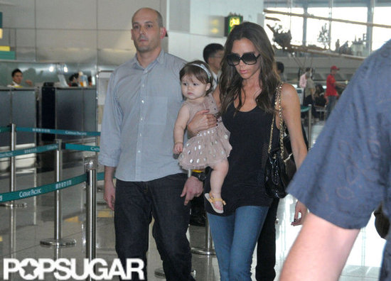 Victoria Beckham and daughter Harper Beckham prepped to leave Hong Kong. Victoria Beckham and daughter Harper Beckham prepped to leave Hong Kong.