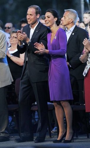 She chose a purple Issa dress for evening festivities during the couple's North American tour in July 2011.
She chose a purple Issa dress for evening festivities during the couple's North American tour in July 2011.