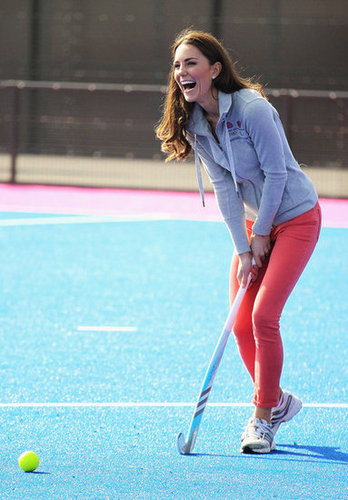 The duchess played hockey with the GB hockey teams at the Riverside Arena in the Olympic Park in March 2012. We totally fell in love with her pink J Brand skinny jeans in the process.
The duchess played hockey with the GB hockey teams at the Riverside Arena in the Olympic Park in March 2012. We totally fell in love with her pink J Brand skinny jeans in the process.