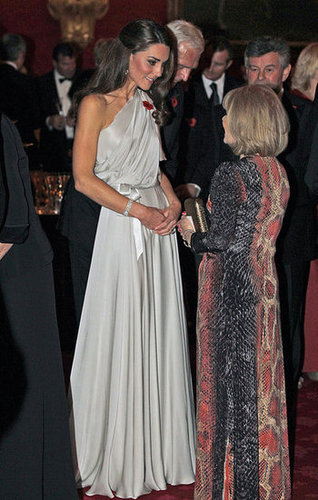 Kate looked gorgeous in an off-the-shoulder silk Jenny Packham dress.
Kate looked gorgeous in an off-the-shoulder silk Jenny Packham dress.