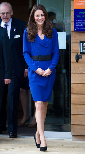 Catherine, Duchess of Cambridge, arrived to officially open The Treehouse Children's Hospice in a bright blue Reiss suit dress, cinched with a wide black belt.
Catherine, Duchess of Cambridge, arrived to officially open The Treehouse Children's Hospice in a bright blue Reiss suit dress, cinched with a wide black belt.