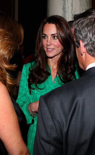 Kate Middleton and Prince William made the rounds at a private reception hosted by Queen Elizabeth II. She wore a green silk Mulberry number, which looked great on her.
Kate Middleton and Prince William made the rounds at a private reception hosted by Queen Elizabeth II. She wore a green silk Mulberry number, which looked great on her.