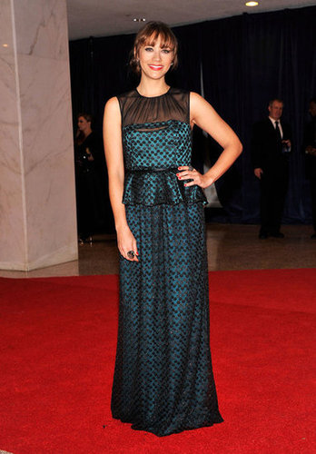 Rashida Jones wore a teal and black dress to the event.
Rashida Jones wore a teal and black dress to the event.