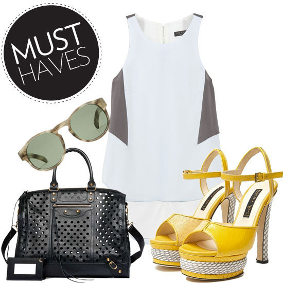 Fab's feeling colorful statement sandals, breezy blouses, and perforated accessories.
Fab's feeling colorful statement sandals, breezy blouses, and perforated accessories.