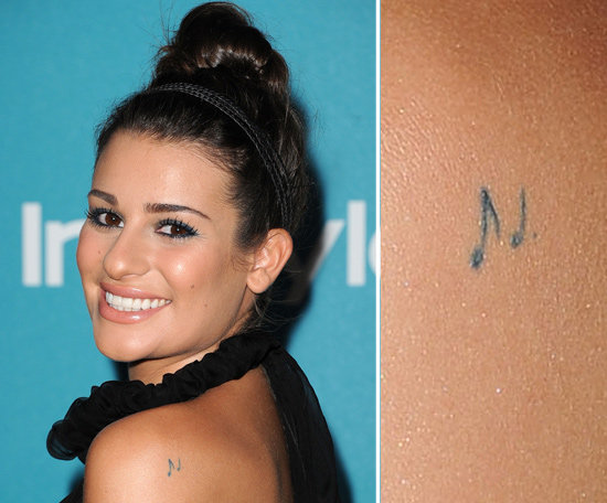 Lea Michele has two musical notes from Queen's "Bohemian Rhapsody" on her left shoulder.
Lea Michele has two musical notes from Queen's "Bohemian Rhapsody" on her left shoulder.