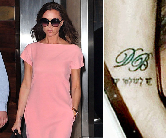 Victoria Beckham has David Beckham's initials, "DB," on the inside of her right wrist.
Victoria Beckham has David Beckham's initials, "DB," on the inside of her right wrist.