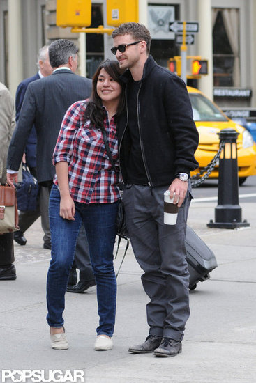 Justin Timberlake was friendly with fans and posed for a picture outside of his NYC hotel. Justin Timberlake was friendly with fans and posed for a picture outside of his NYC hotel.