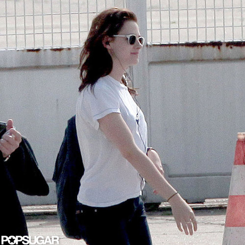 Kristen Stewart wore a white shirt and sunglasses.
Kristen Stewart wore a white shirt and sunglasses.