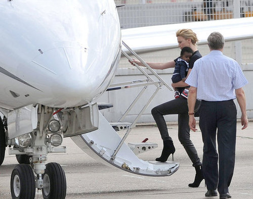 Charlize Theron held onto a railing and Jackson.
Charlize Theron held onto a railing and Jackson.