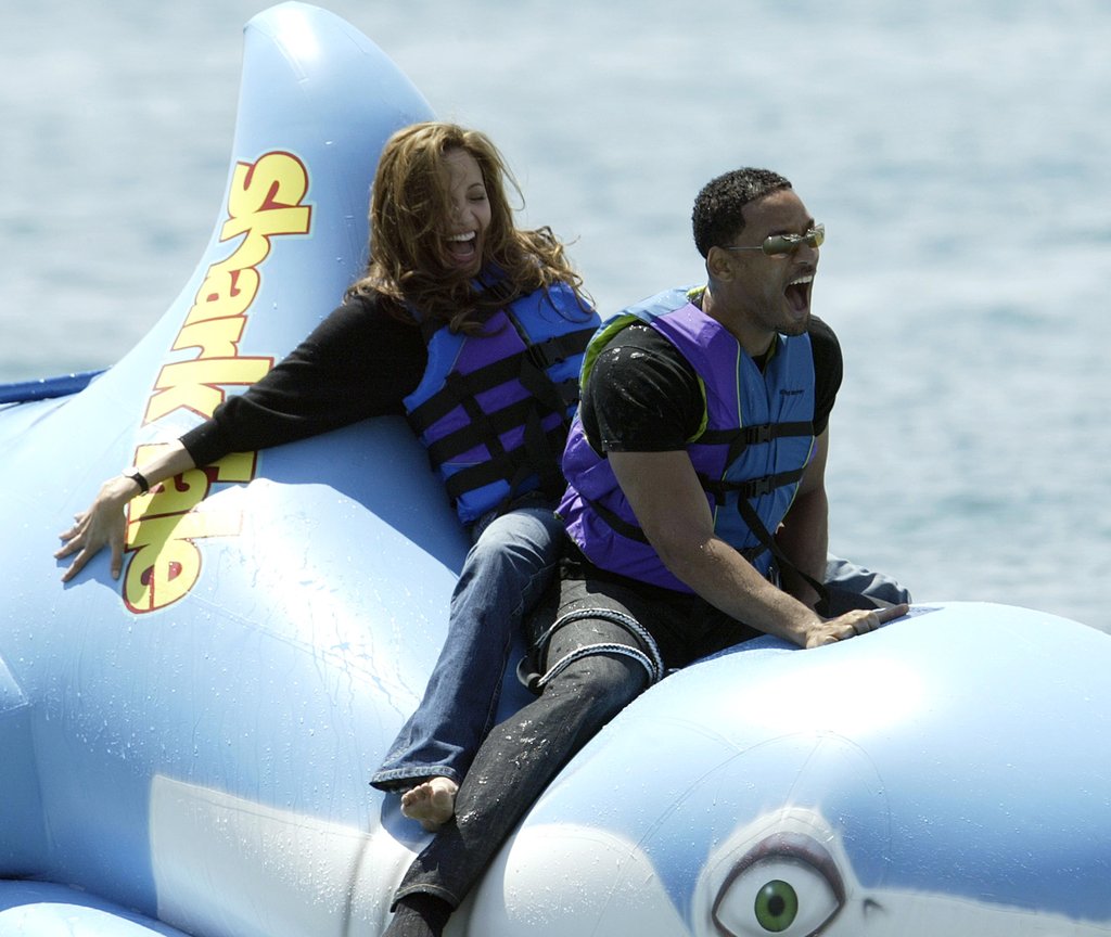 Will Smith and Angelina Jolie had fun on a raft for a stunt at a photocall for Shark Tale during the Cannes Film Festival in 2004.
Will Smith and Angelina Jolie had fun on a raft for a stunt at a photocall for Shark Tale during the Cannes Film Festival in 2004.