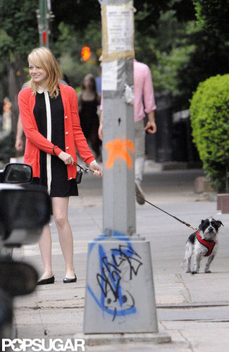 Emma Stone walked her mom out to a car with her dog in tow in NYC.
Emma Stone walked her mom out to a car with her dog in tow in NYC.