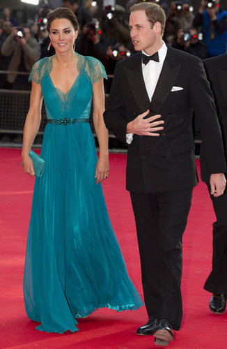 Kate Middleton's teal Jenny Packham gown moved effortlessly as she walked into Royal Albert Hall with Will at her side.
Kate Middleton's teal Jenny Packham gown moved effortlessly as she walked into Royal Albert Hall with Will at her side.