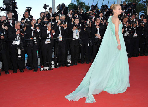 A sweeping shot of Diane's Giambattista Valli Couture gown. Although her train didn't rival Eva's tulle version, we love the diaphanous feel of her sheer train.
A sweeping shot of Diane's Giambattista Valli Couture gown. Although her train didn't rival Eva's tulle version, we love the diaphanous feel of her sheer train.