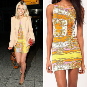 Mollie King's ASOS Yellow Bodycon Scarf Print Dress