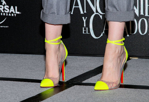 Her neon yellow and clear PVC-infused Christian Louboutin Unbout Illusion pumps proved a standout addition to her casual ensemble in Mexico City.
Her neon yellow and clear PVC-infused Christian Louboutin Unbout Illusion pumps proved a standout addition to her casual ensemble in Mexico City.