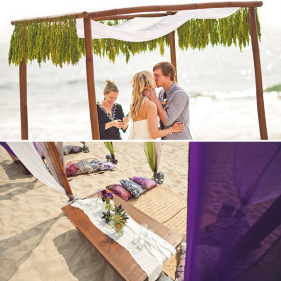 If boho is your preferred aesthetic, but you'd like a beachfront ceremony, this wedding offers great tips. A simple canopy with lush green accents, plus low-slung tables on the beach keep things relaxed but elegant.
Jeff Newsom via Style Me Pretty
If boho is your preferred aesthetic, but you'd like a beachfront ceremony, this wedding offers great tips. A simple canopy with lush green accents, plus low-slung tables on the beach keep things relaxed but elegant.
Jeff Newsom via Style Me Pretty