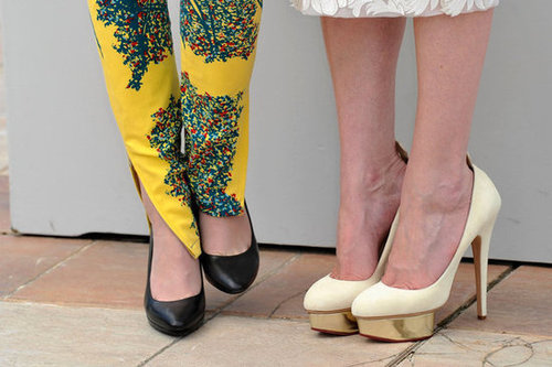 A close-up of Kristen and Kirsten's pumps at the On the Road photocall.
A close-up of Kristen and Kirsten's pumps at the On the Road photocall.