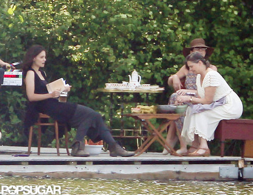 Katie Holmes and her costars sat together on set in Kent, CT.
Katie Holmes and her costars sat together on set in Kent, CT.
