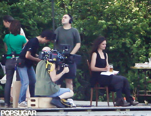 Katie Holmes sat on set in Kent, CT.
Katie Holmes sat on set in Kent, CT.