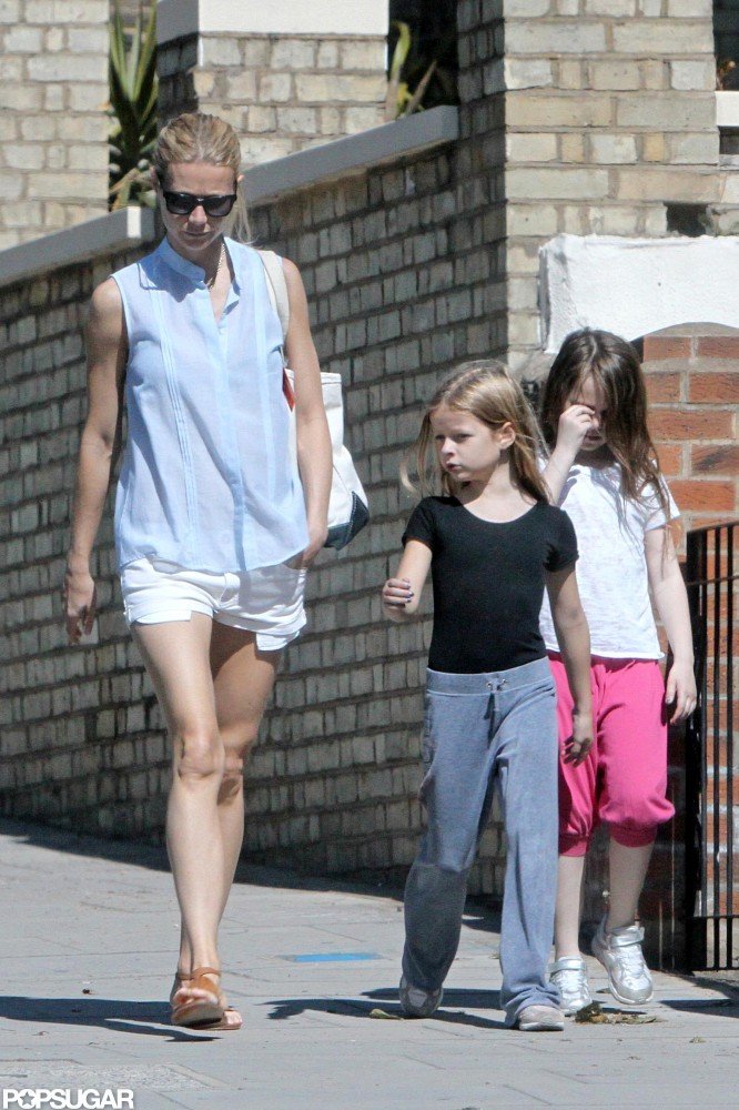 Gwyneth Paltrow chatted with Apple while out for a walk in London. Gwyneth Paltrow chatted with Apple while out for a walk in London.